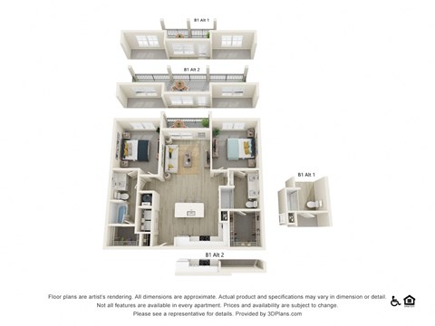 Floor plan for 2 beds, 2 baths, 1048 sqft